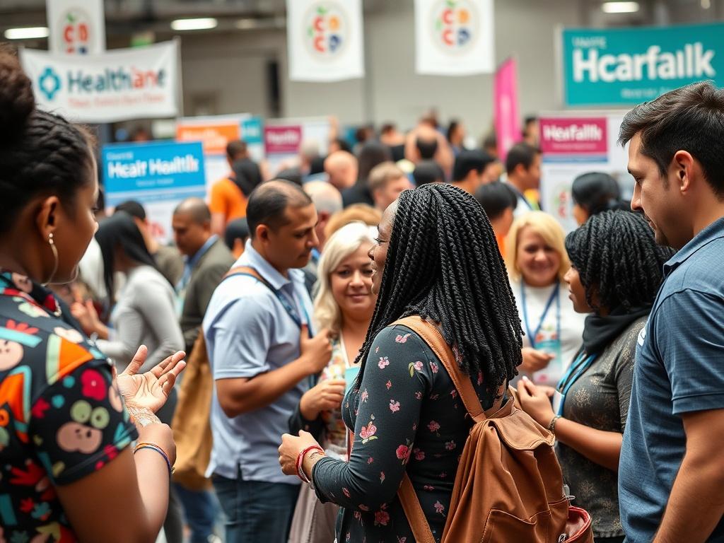 A dynamic scene showing a community event focused on health