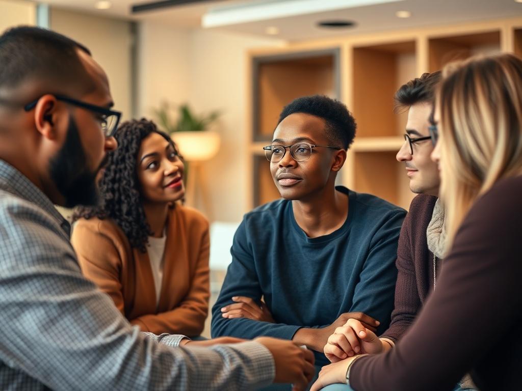 A close up shot of a diverse group of people