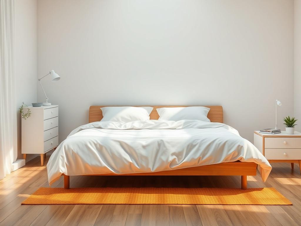 A photorealistic image showing a neatly made bed with protective covers and a clean, clutter-free room. The scene uses minimalistic design with bold, vibrant colors dominated by rgb(122, 86, 4). The focus is on cleanliness and prevention, with sunlight streaming in to emphasize freshness and protection.