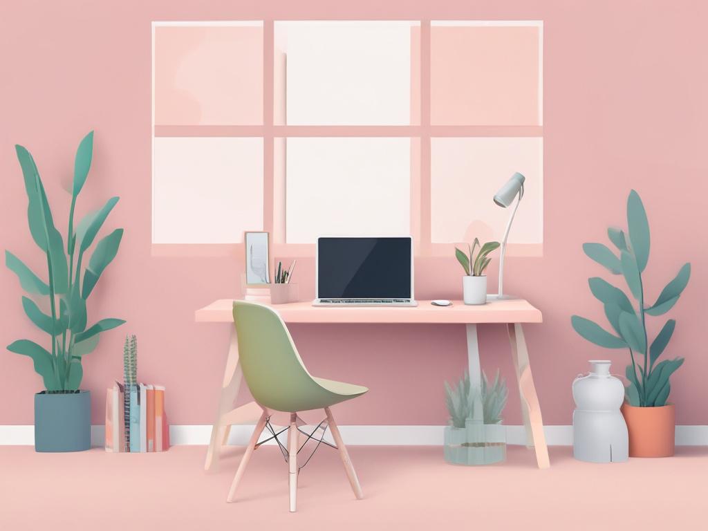 Create a high-quality illustration of a minimalist workspace featuring a clean desk with a single laptop, symbolizing streamlined operations. The background should be simple and airy, using pastel colors to evoke a sense of calm and clarity. The overall composition should emphasize the laptop as the main subject, with negative space surrounding it for a modern, uncluttered look.