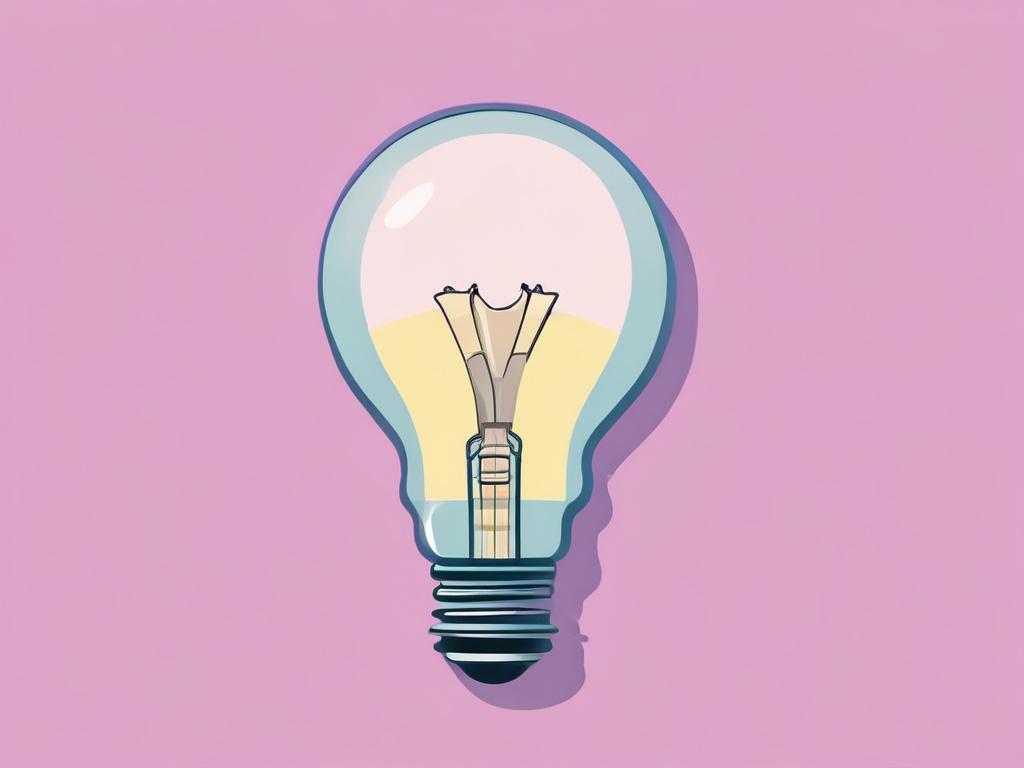 A minimalistic illustration depicting a magnifying glass focusing on a light bulb, symbolizing opportunity identification. The background should be clean and clear with ample negative space in pastel colors. The light bulb represents innovative ideas, while the magnifying glass signifies the process of discovery and analysis. The composition should be simple, ensuring a single subject that conveys clarity and focus.