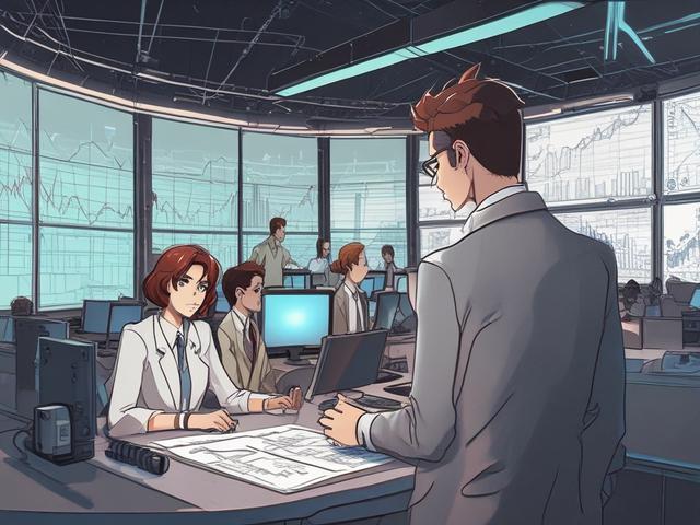 Create a high-quality illustration showing a dynamic and energetic scene of a professional consultant guiding a team through an automation process. The subject should be a confident and knowledgeable figure, standing in front of a large digital screen displaying graphs and automation tools. The background should be a modern office environment with elements that symbolize technology and efficiency. The artwork should be rendered in a flat-colored, high-energy anime style, predominantly using the rgb(193, 153