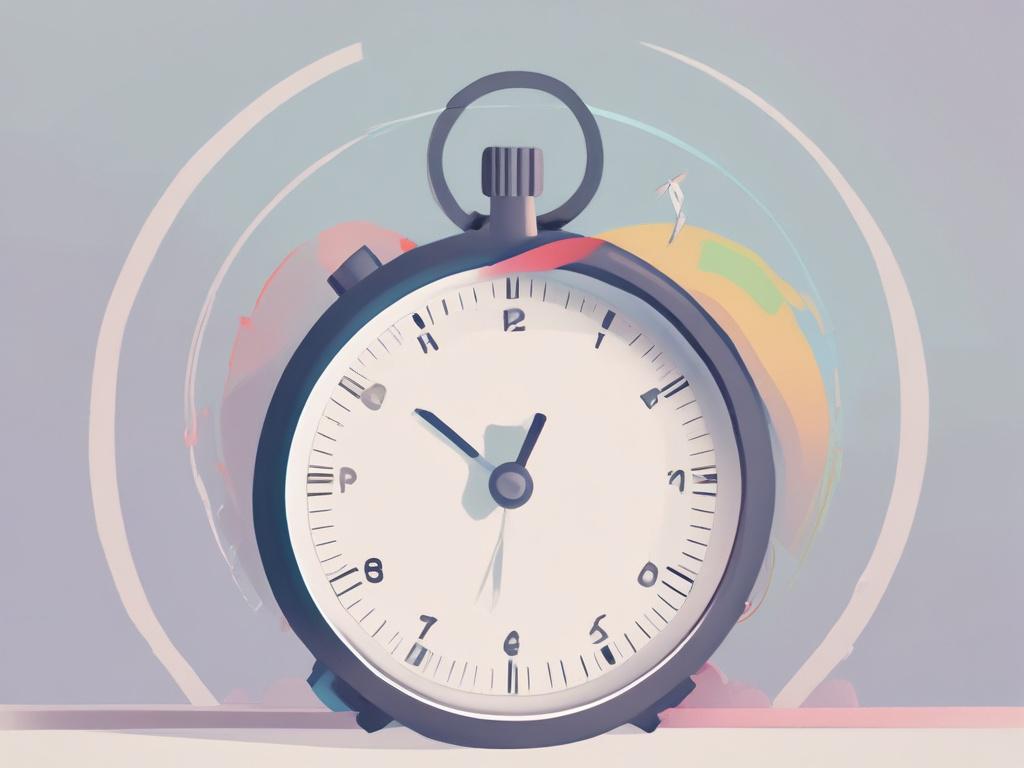 A high-quality illustration that reflects the theme of project acceleration through automation. The image should feature a stopwatch symbolizing speed and efficiency, placed prominently in the center. The background should be a clean, minimalistic design with soft pastel colors, particularly incorporating the rgb(193, 153, 87) tone. The setting should evoke a sense of clarity and focus, emphasizing the concept of rapid improvements in project management.