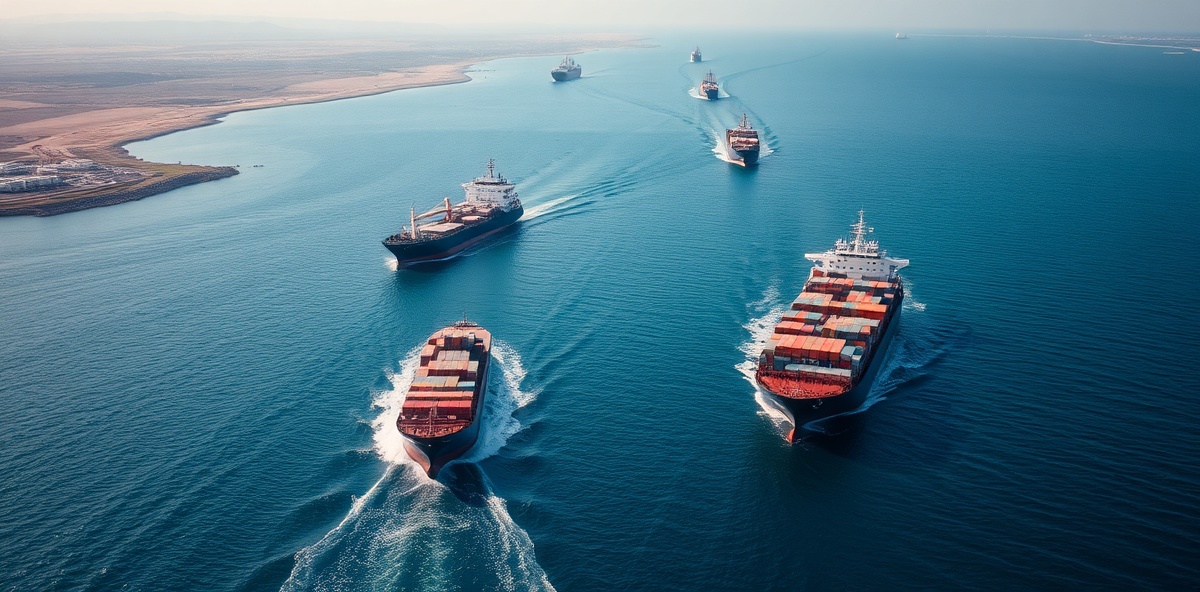 Commercial cargo vessels transiting the Strait of Hormuz amid heightened regional tensions