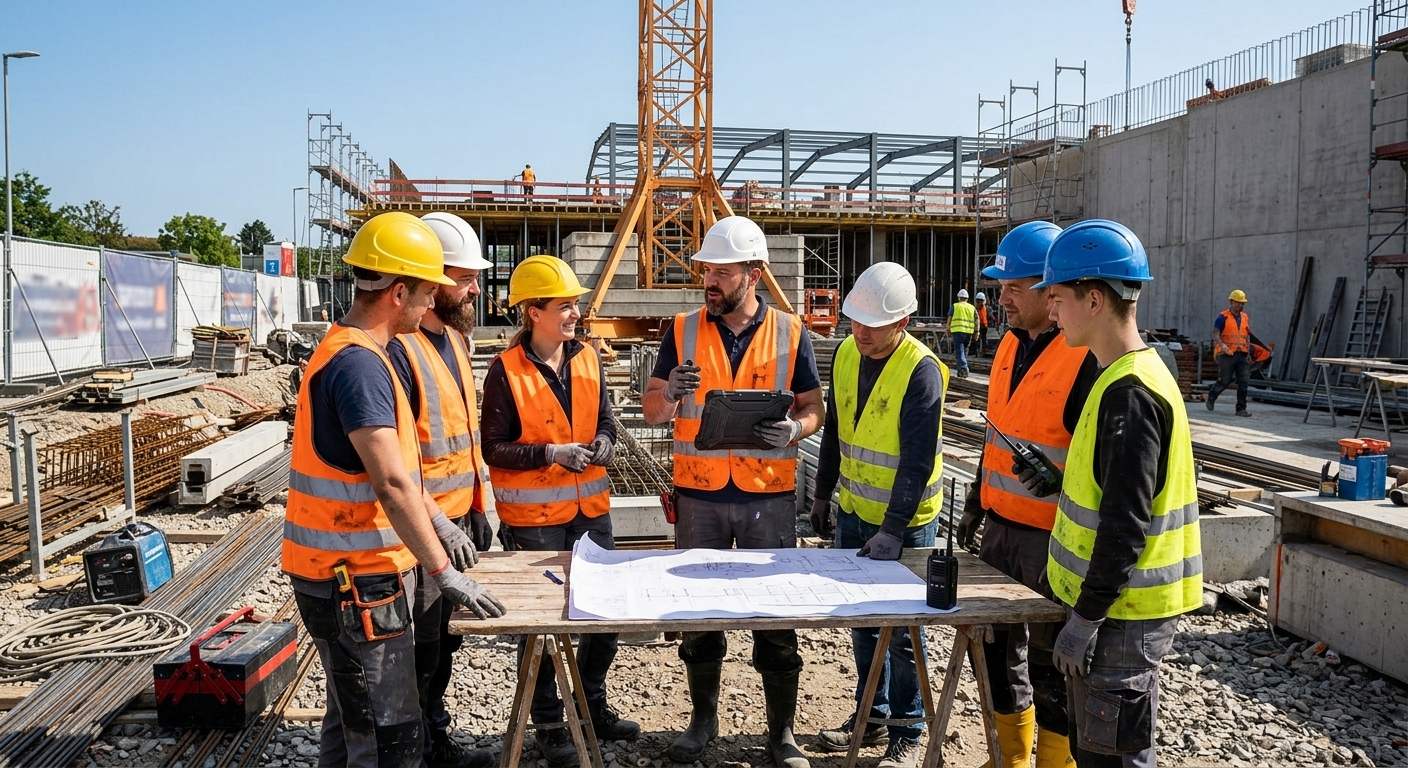 Professionelles Bau-Team bei der Arbeit