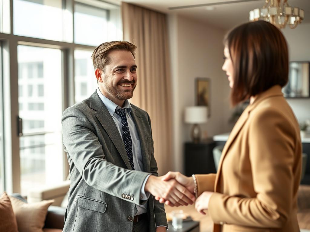 A close up shot of a smiling property manager shaking