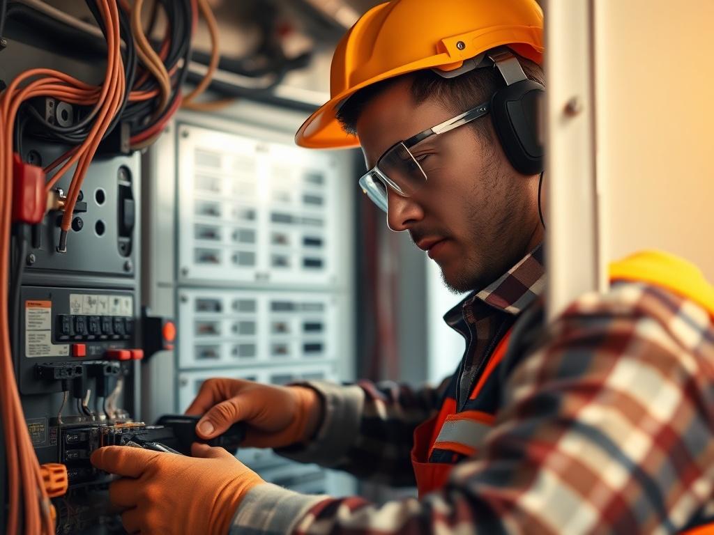 A close up shot of a skilled electrician working diligently