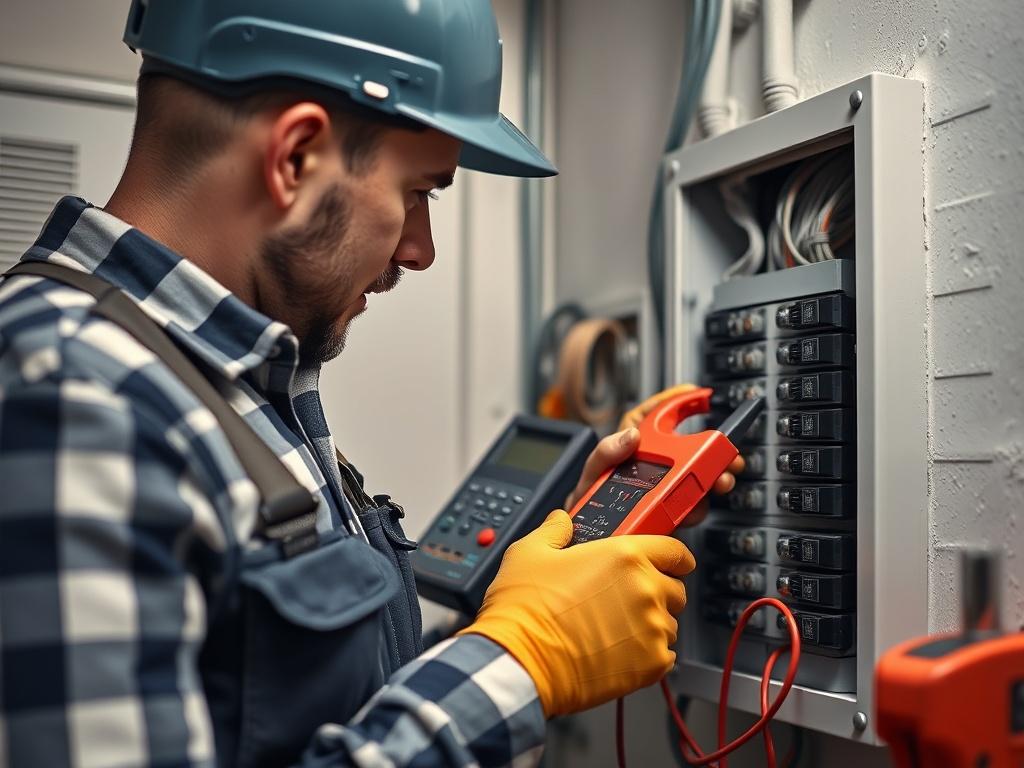 A close up shot of an electrician inspecting a residential