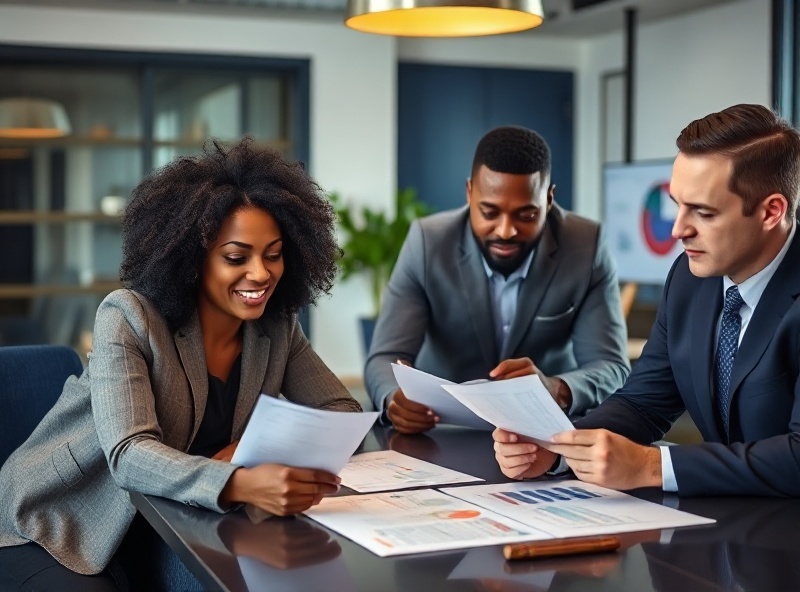Professional business owners and strategist reviewing growth strategy