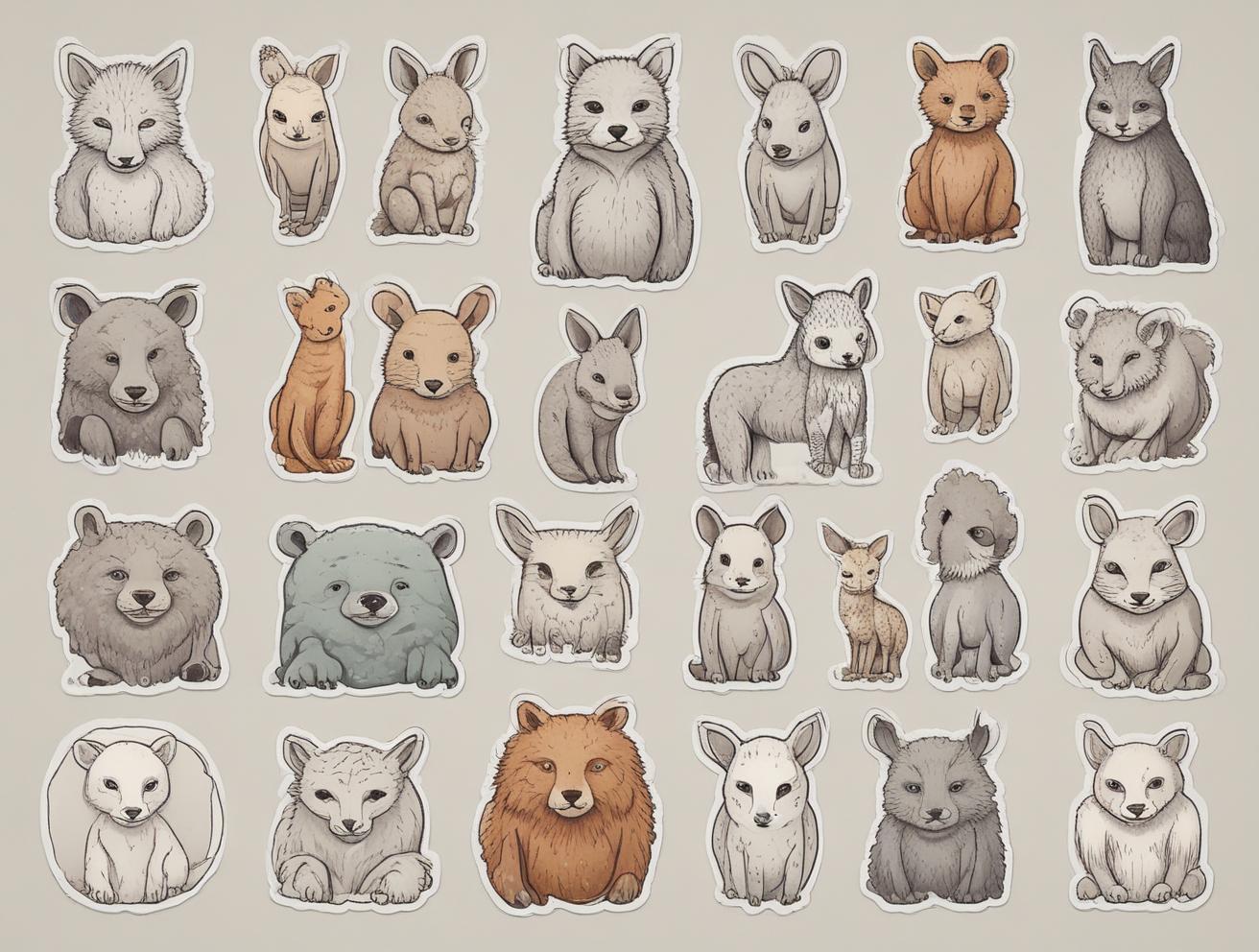 hand drawn animal stickers