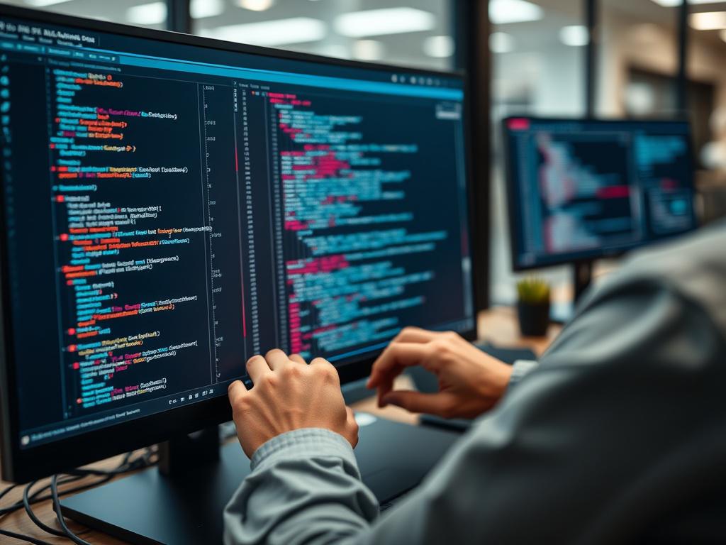 A close up shot of a software developer working on