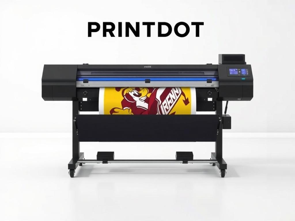 A high-resolution image of the PRINTDOT Eco Solvent Printer 6 Feet, showcasing its dual Epson i3200 heads. The printer should be prominently displayed against a clean, minimalistic background, highlighting its modern design and features. The focus should be on the printer itself, emphasizing its operational quality and efficiency.