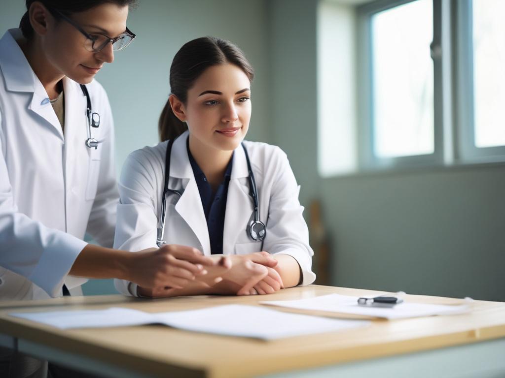 Close up of a healthcare professional discussing wound care with