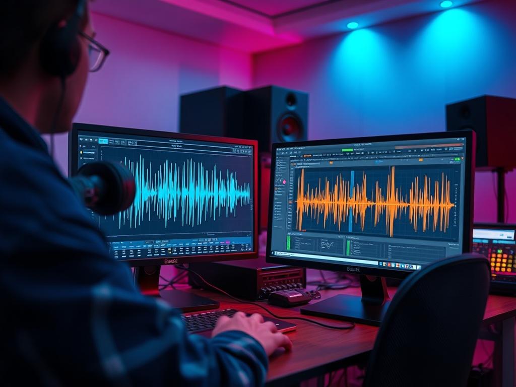 A high resolution of a sound engineer analyzing audio tracks
