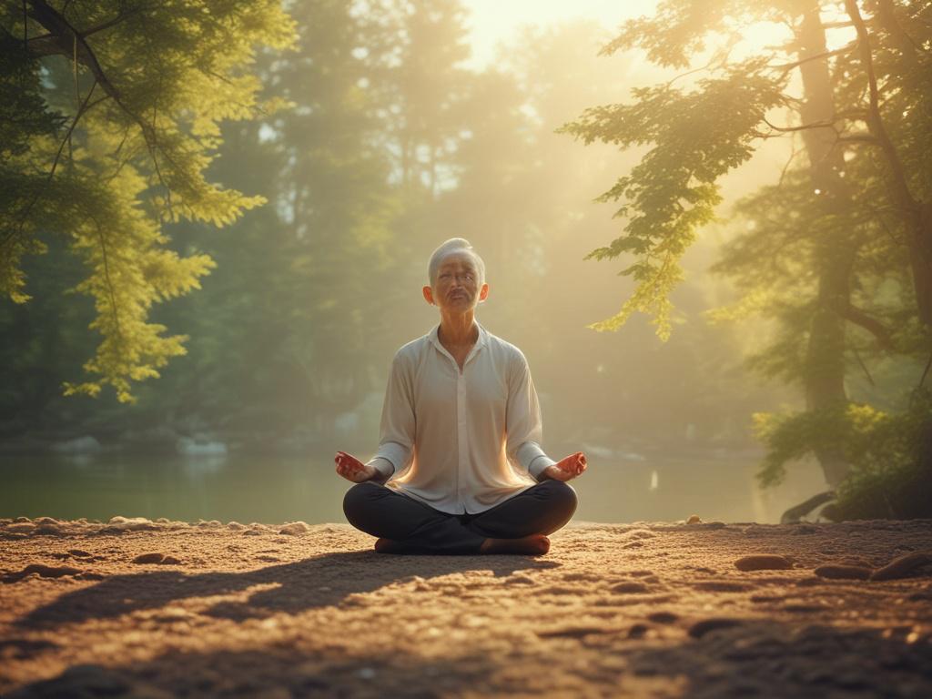 A tranquil scene of a balanced life, with a person