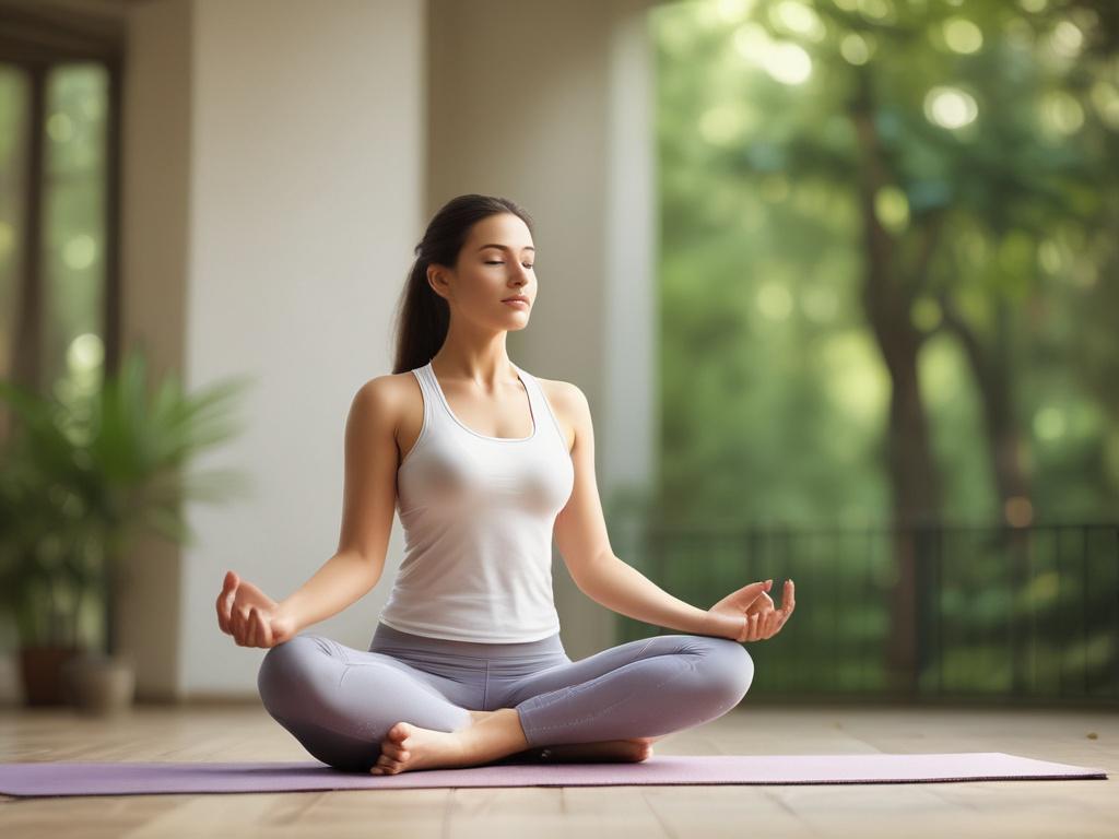 A tranquil scene of a person practicing yoga in a