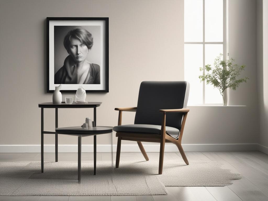 Create a realistic, high-resolution photo that captures the essence of the blog titled "Die Kunst des emotionalen Wohlstands." The composition should be simple and focused, featuring a single subject—a serene individual seated in a peaceful, natural setting. The person should be a middle-aged woman with a gentle smile, embodying emotional stability and tranquility. She is sitting cross-legged on a soft, grassy area, surrounded by lush greenery and gentle sunlight filtering through the leaves above. 

The ba