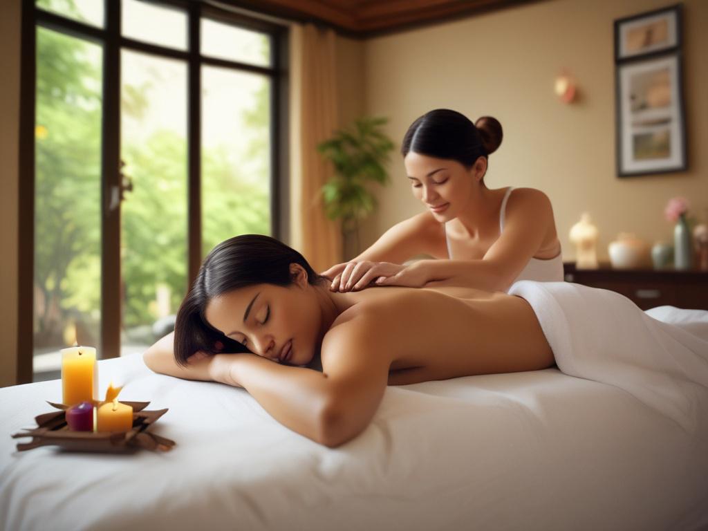 A serene spa environment with soft lighting and calming colors