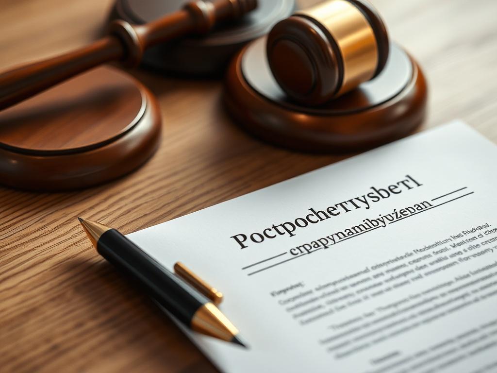 A close-up shot of a legal document on a wooden desk, with a pen and a gavel in the background. The document should clearly show the title 'Протокол административного правонарушения' at the top, and the setting should be well-lit, conveying a professional atmosphere. The color scheme should include natural wood tones, with the primary color rgb(162, 175, 127) subtly integrated into the scene.