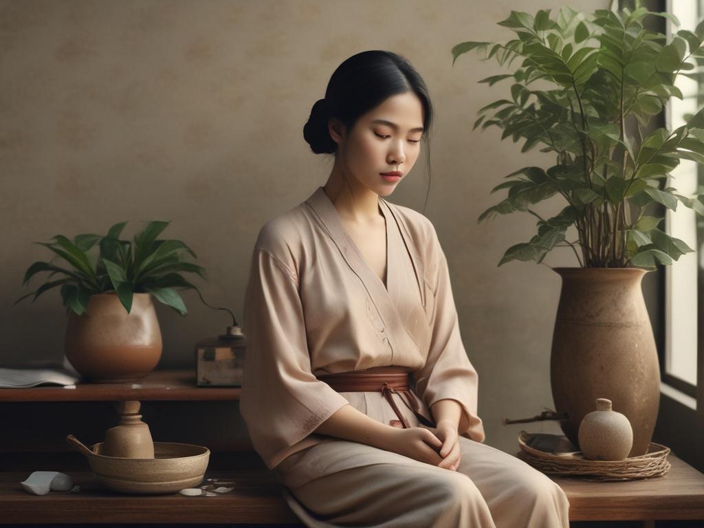 calm digital assistant, Vietnamese girl, peaceful insights, life guidance, warm wisdom, poetic charm