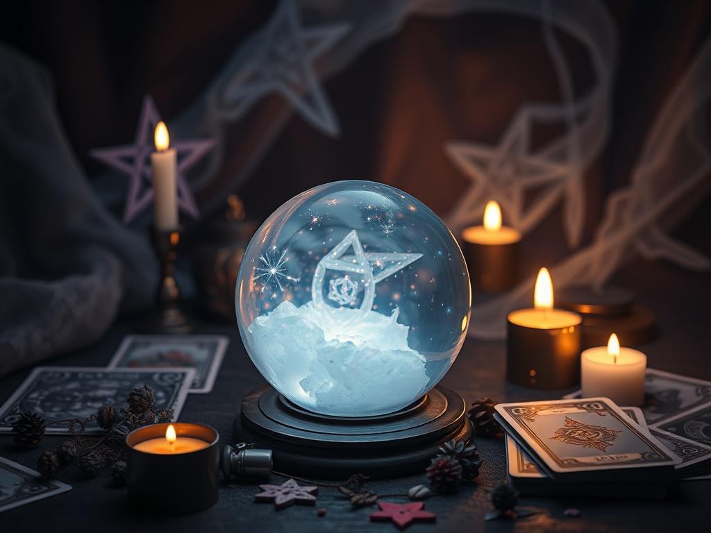 An intriguing image of a crystal ball surrounded by mystical