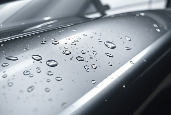 Paint surface with water beads and reflections