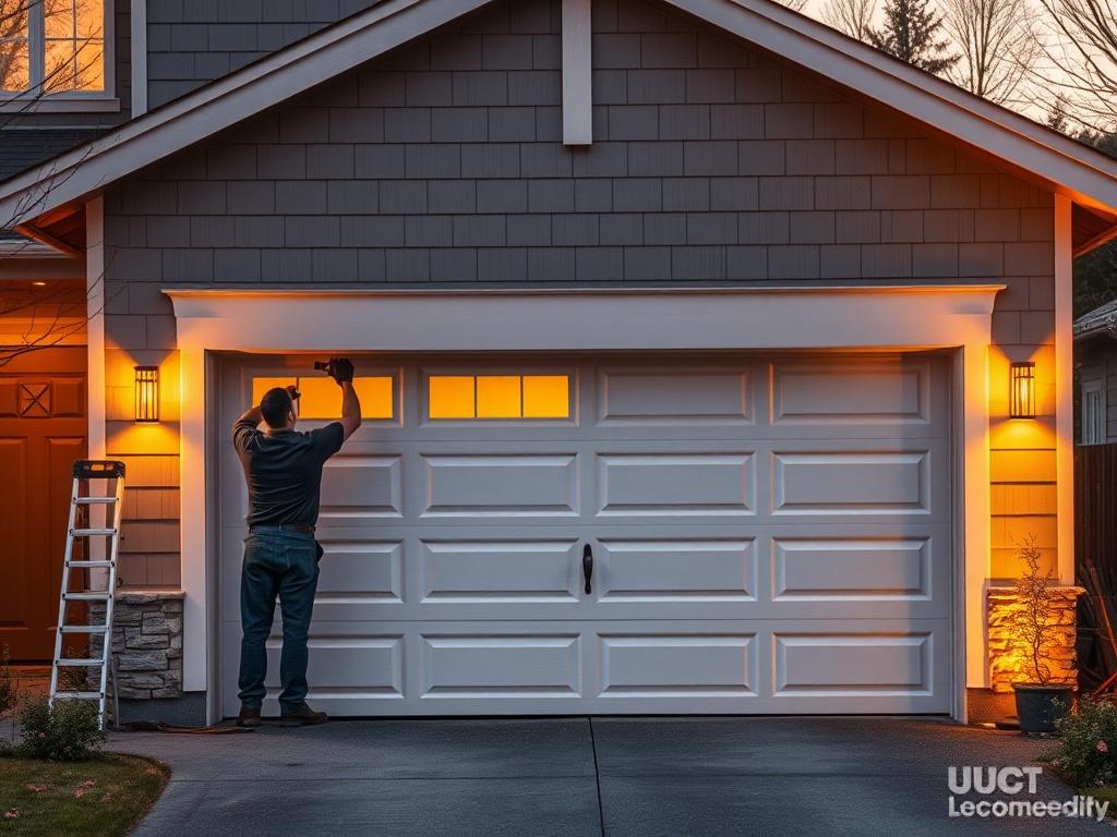A beautiful new garage door being installed on a modern