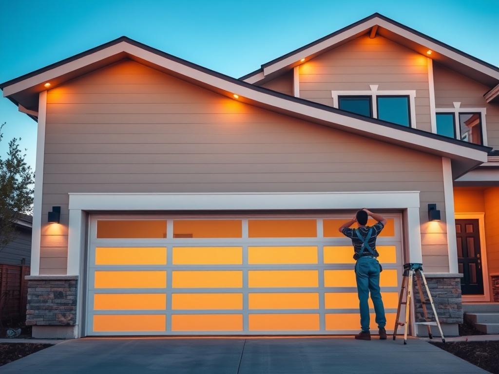 A beautiful new garage door being installed on a modern