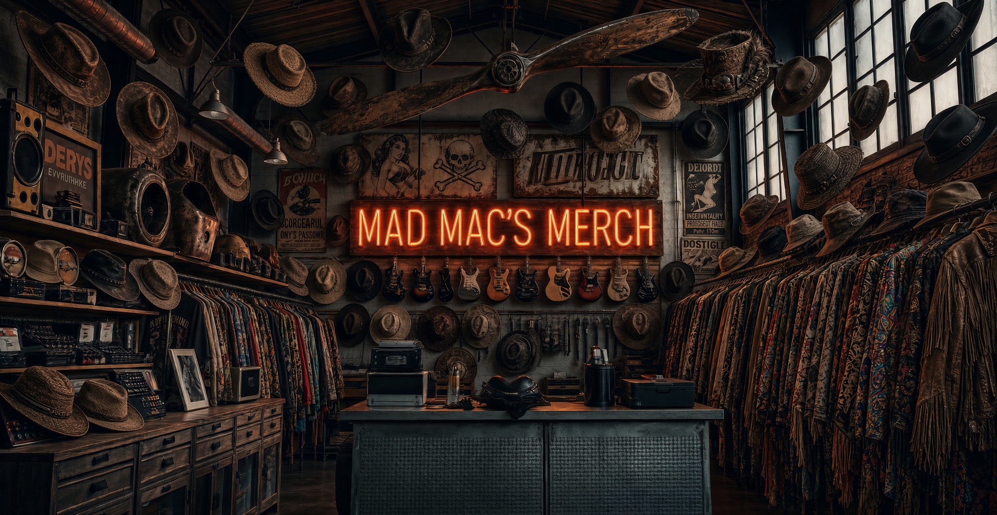 Mad Mac's Merch Vintage Shop with Neon Sign