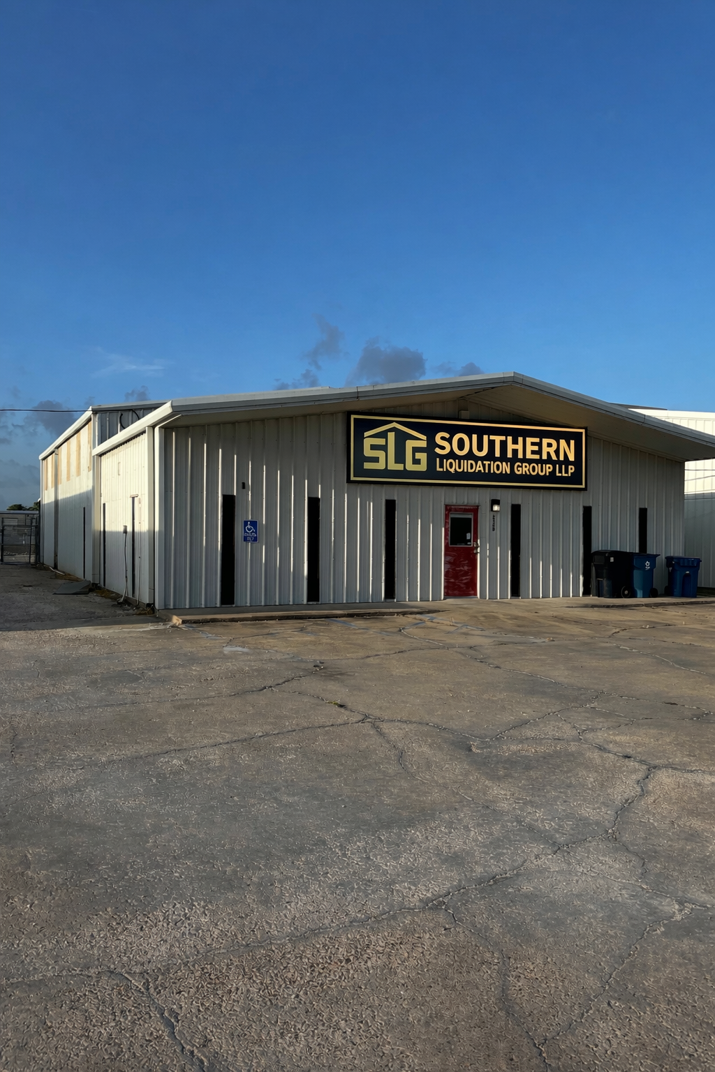 Southern Liquidation Group warehouse exterior in Sulphur, Louisiana