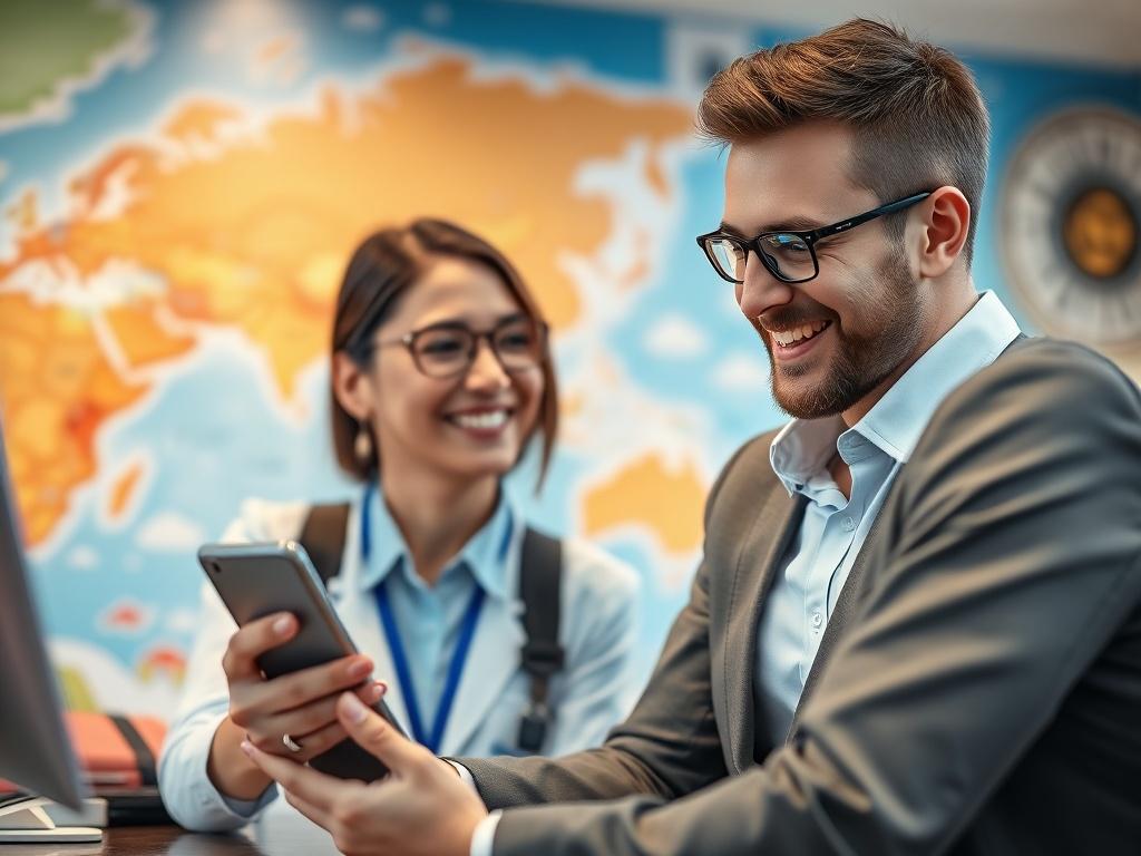 A close up shot of a travel consultant smiling and