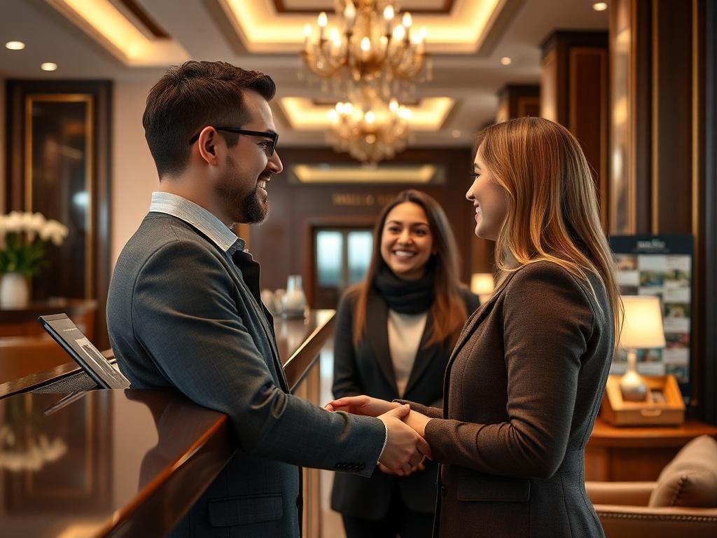 A close up shot of a hotel lobby with a