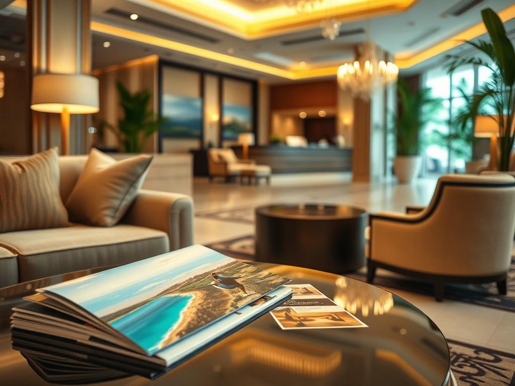 A close up image of a luxurious hotel lobby featuring