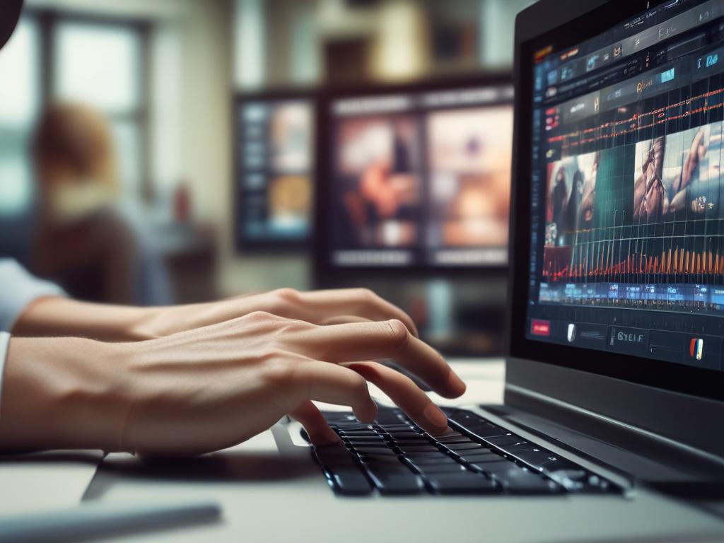 A hyper realistic close up of a video editor’s hands