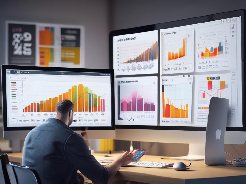 A close up, hyper realistic image of a digital marketer
