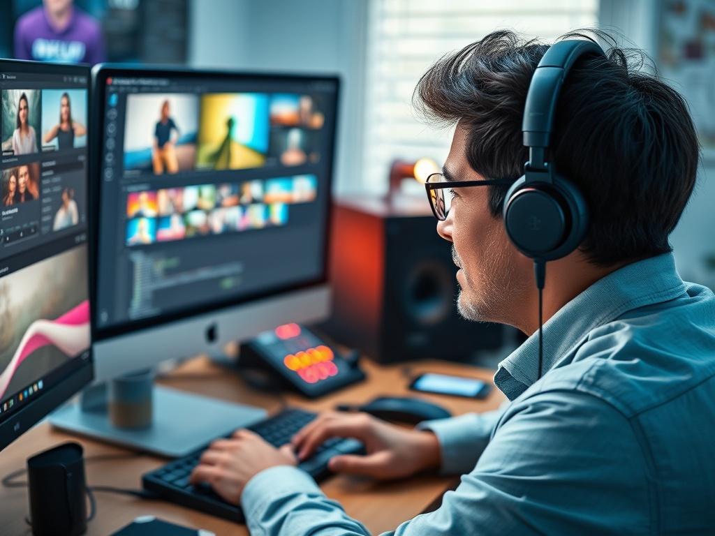 A close up shot of a professional editor working on