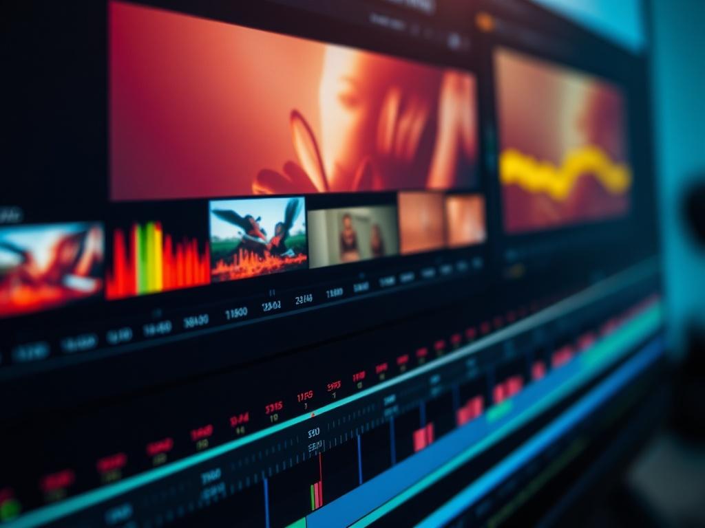 A hyper realistic close up of a video editing timeline