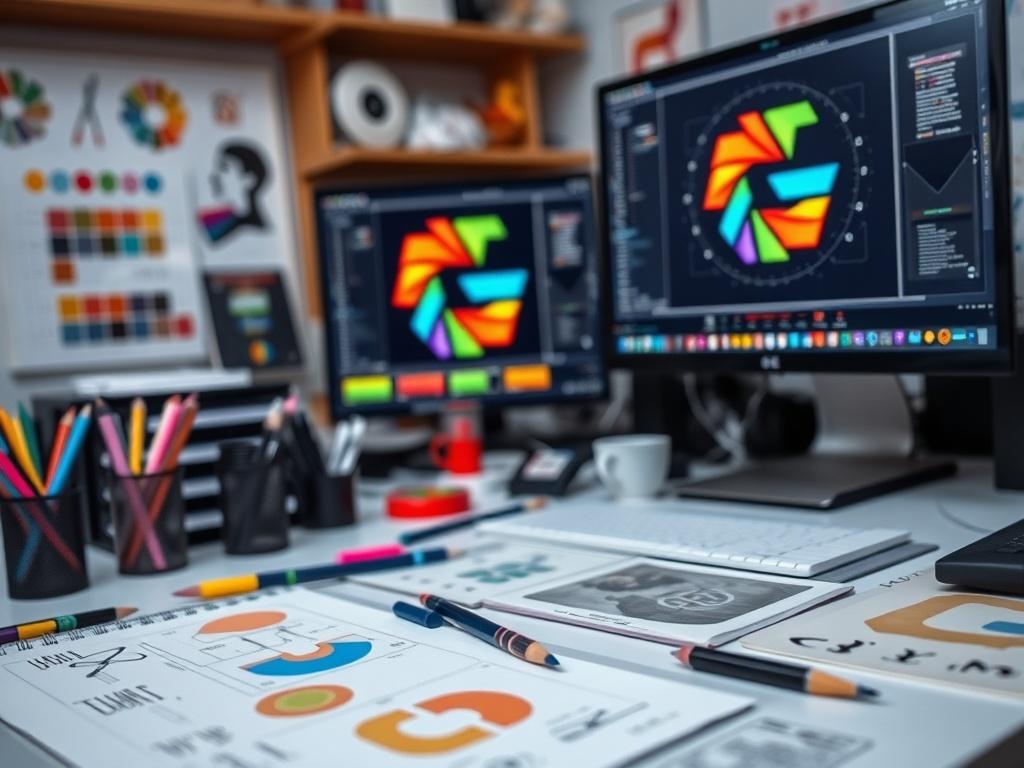 A hyper realistic close up shot of a graphic designer's