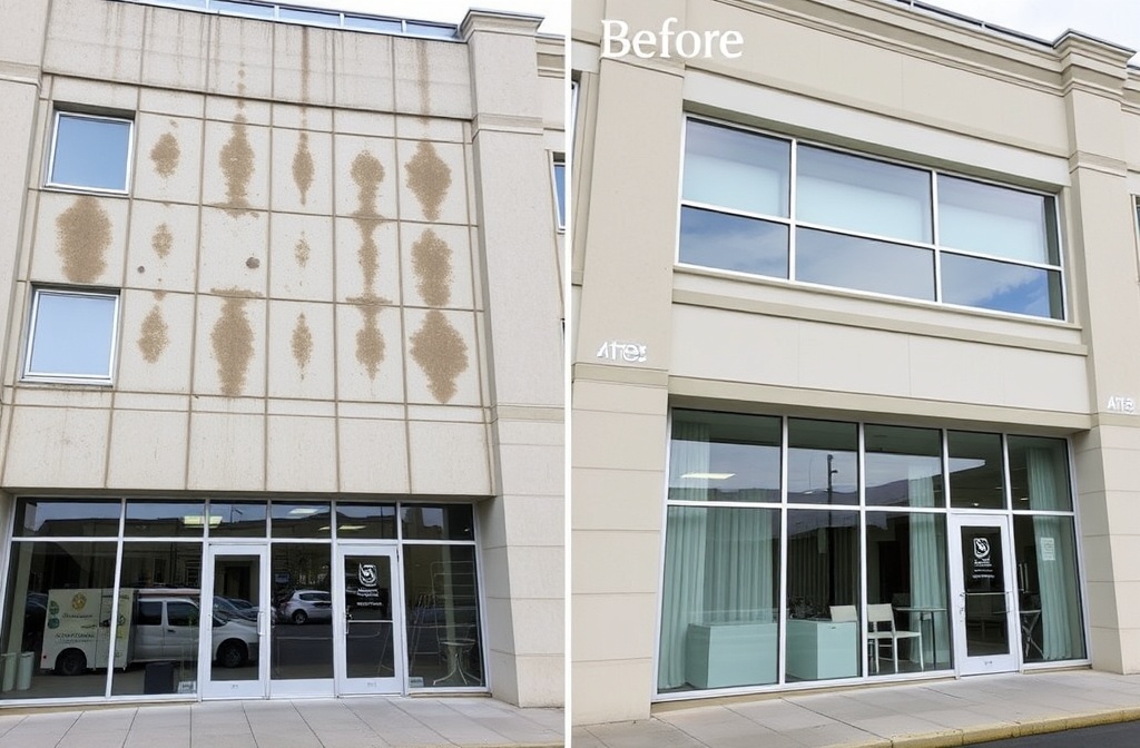 Commercial building exterior cleaning transformation