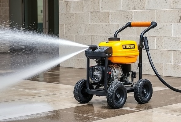 Pressure washing in action