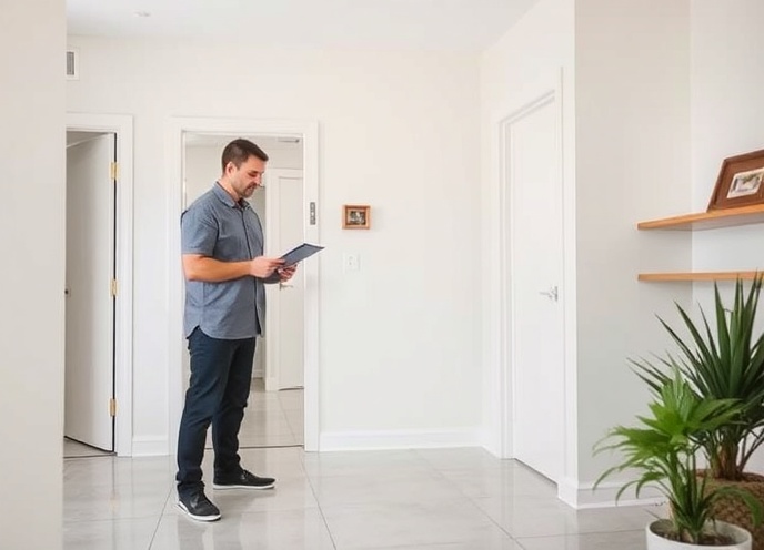 Quality control manager inspecting cleaned apartment unit for move-in readiness
