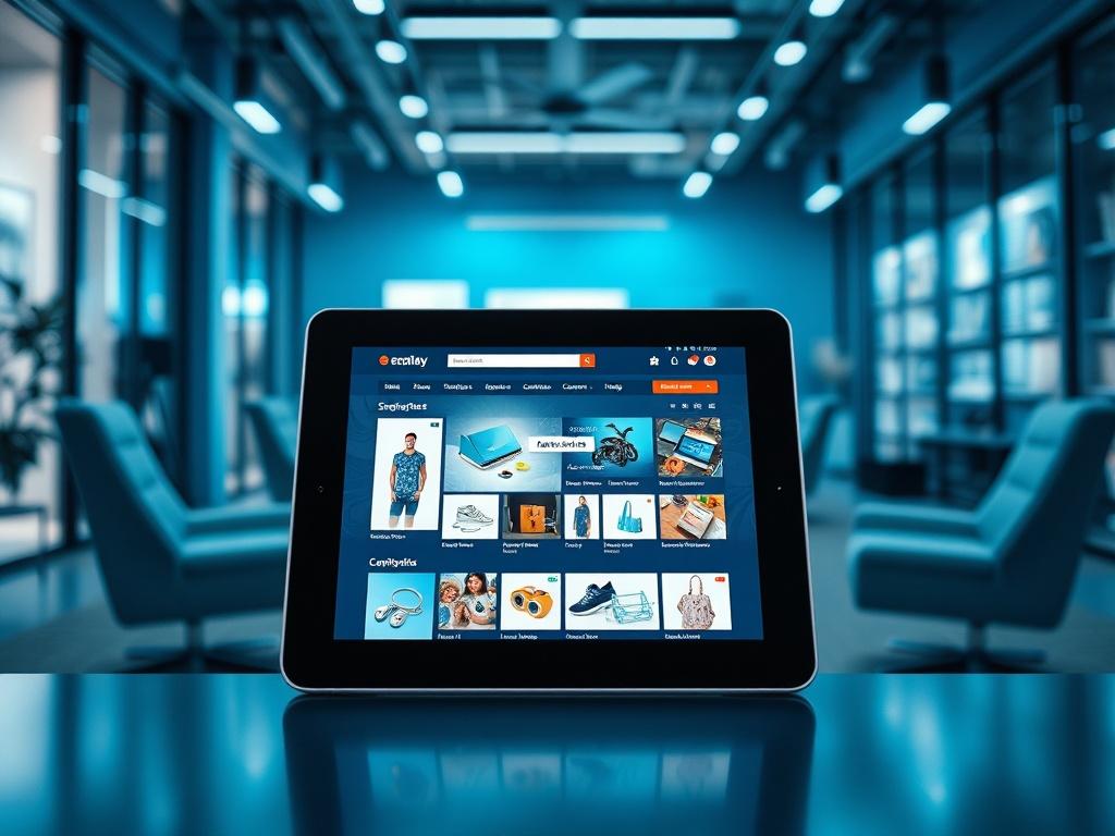 A dynamic eCommerce website interface displayed on a tablet, showcasing