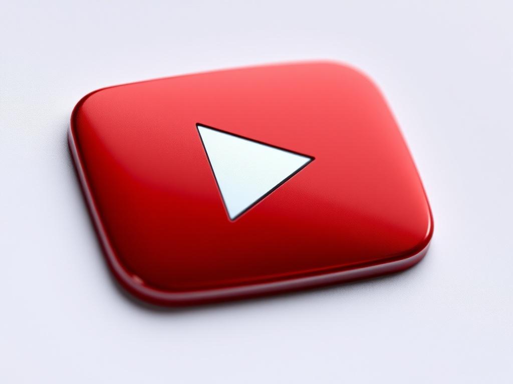 A hyper-realistic, close-up shot of a YouTube play button symbolizing video promotion. The background is simple and clean with a color palette that includes rgb(245, 77, 77). The focus is on the play button, capturing its shiny texture and sleek design, showcasing the essence of video engagement and promotion.