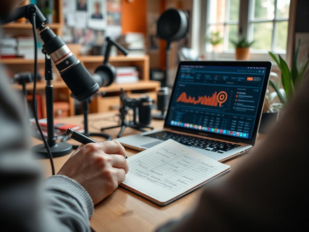 A close up shot of a creative workspace featuring a