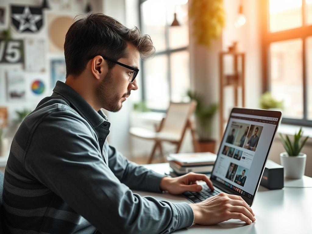 A close up shot of a professional web designer focused