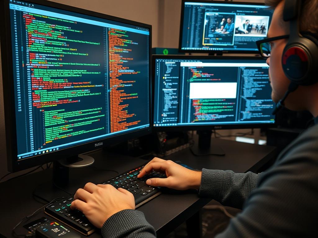 A close up shot of a developer coding on a