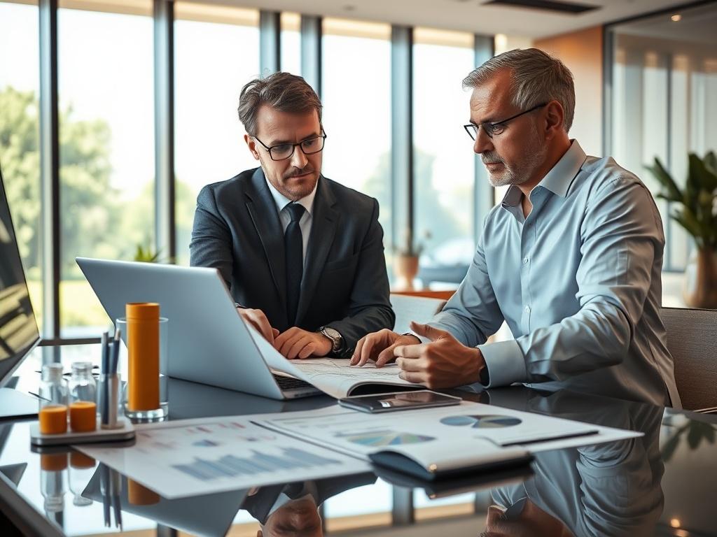 A consultant reviewing architectural plans with a client in a