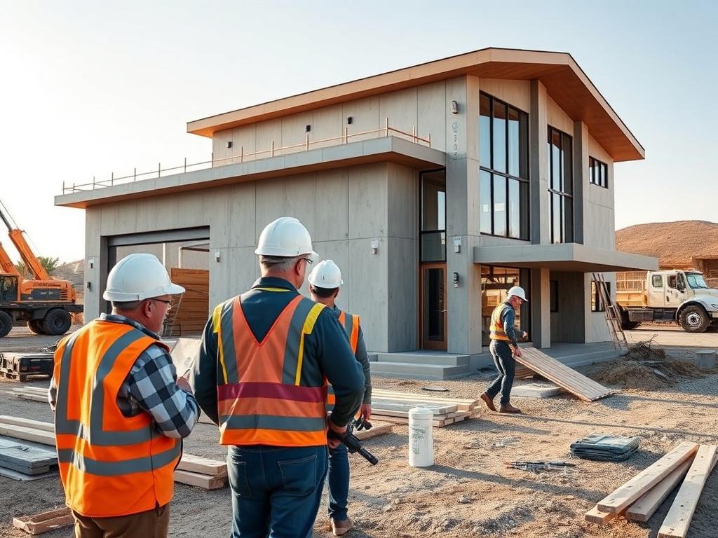 An experienced construction team working on a luxury insulated concrete