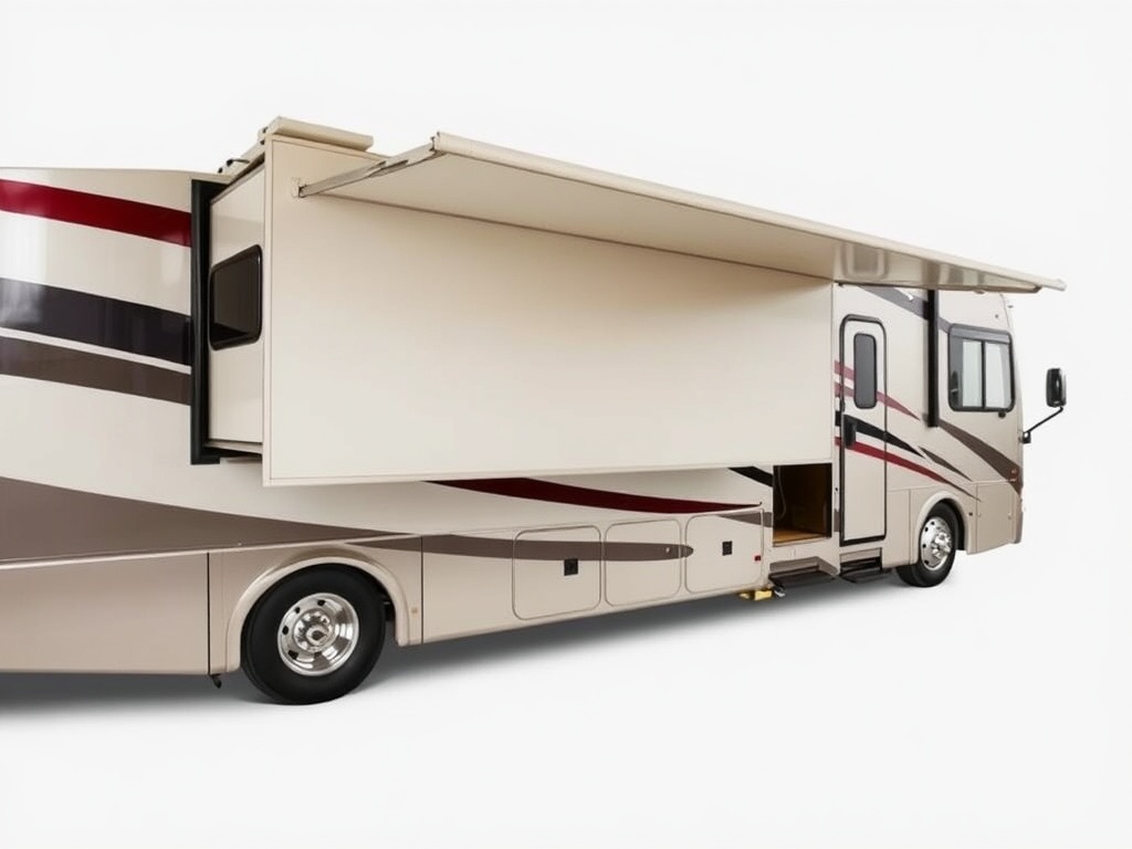 RV with full wall slide-out room extended needing repair