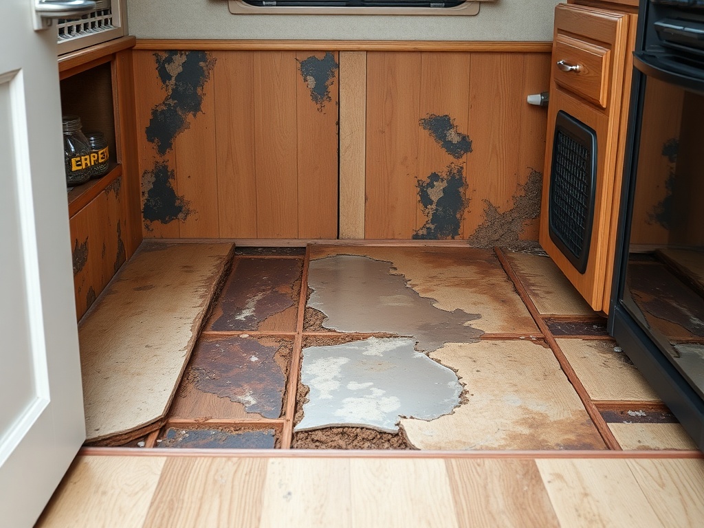 RV water damage and rotted floor